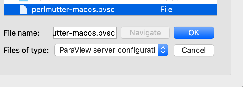 Choose server dialog with list of server names above and buttons below