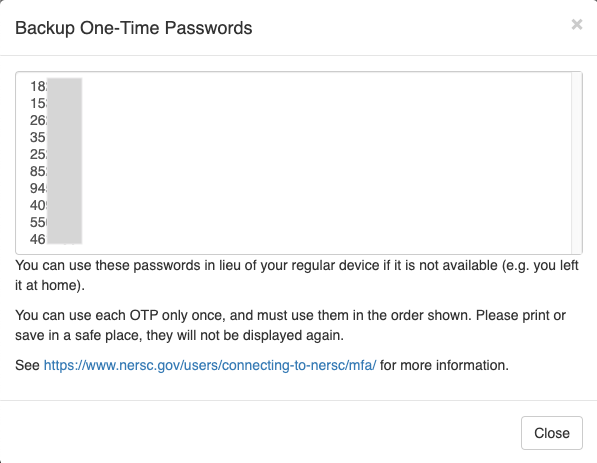 Back One-time passwords in Iris