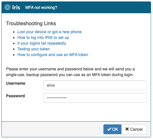Iris: Lost your tokens, username and password