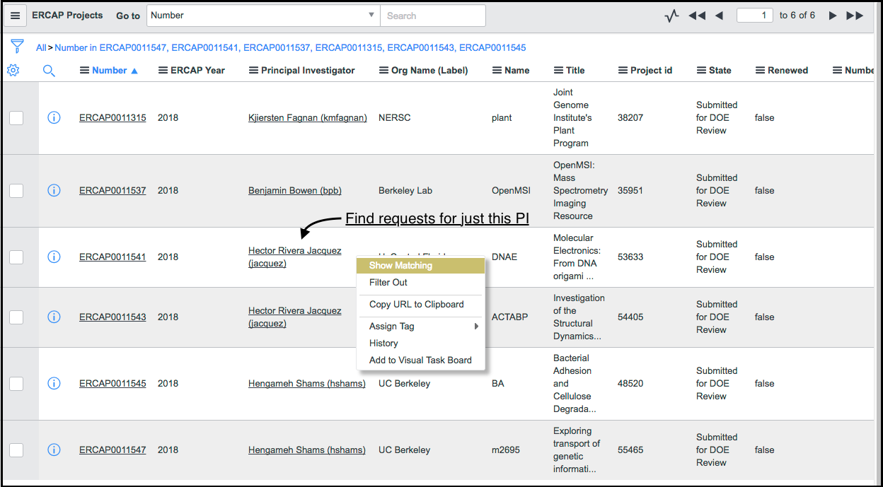 Filtering on PI name