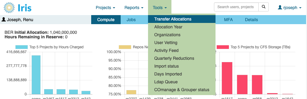 Transfer Allocations menu option