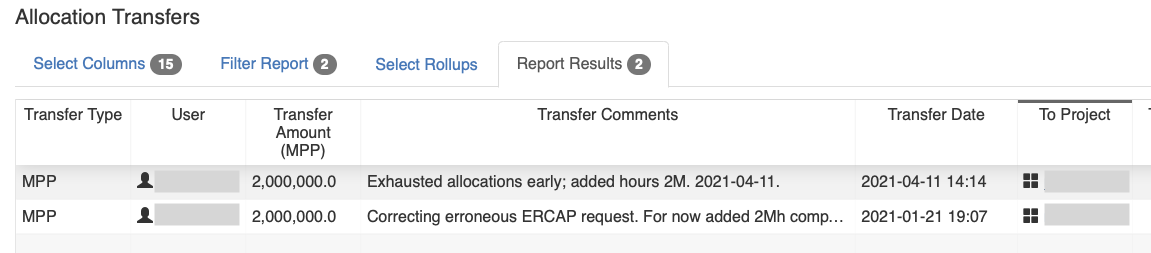 Allocation Transfer report
