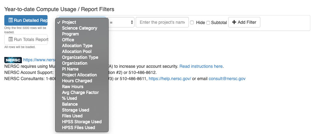 Iris reports YTD Compute Usage Filters