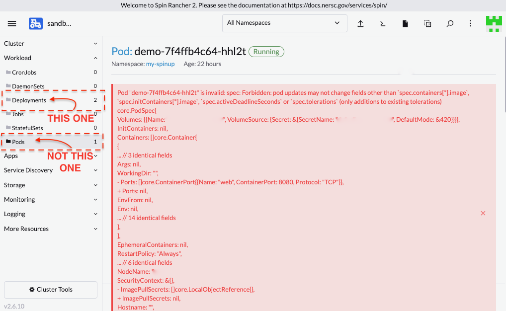 Editing Pod leads to big red error screen